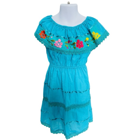 Campesina Dress for Girls Teal - Picture 1 of 1